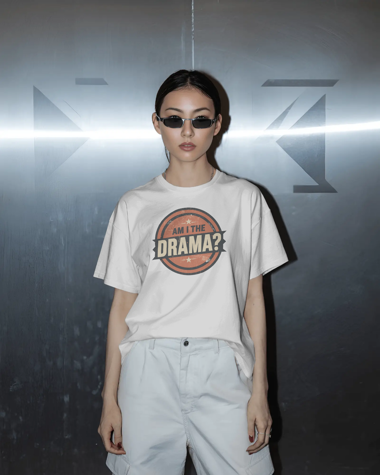 Circular logo with 'Am I The Drama?' text on a white background Am I the Drama? - Short Sleeve Tee - Funny T-Shirt for Social Events, Gift for Friends, Casual Wear, Birthday Present, and Drama Lovers