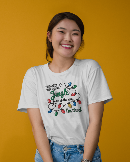 Funny Holiday Tee, Jingle Lights T-Shirt, Christmas Apparel, Unisex Gift, Tired Holiday T-Shirt, Casual Winter Wear