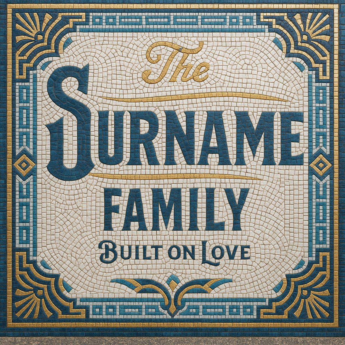 Family Name Ceramic Mug — Personalized "The Surname Family: Built on Love" Vintage Design