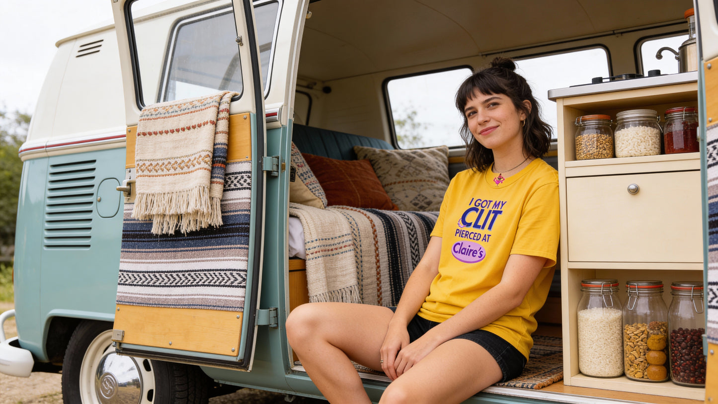 Graphic Tee — "I Got My Clit Pierced at Claire's"