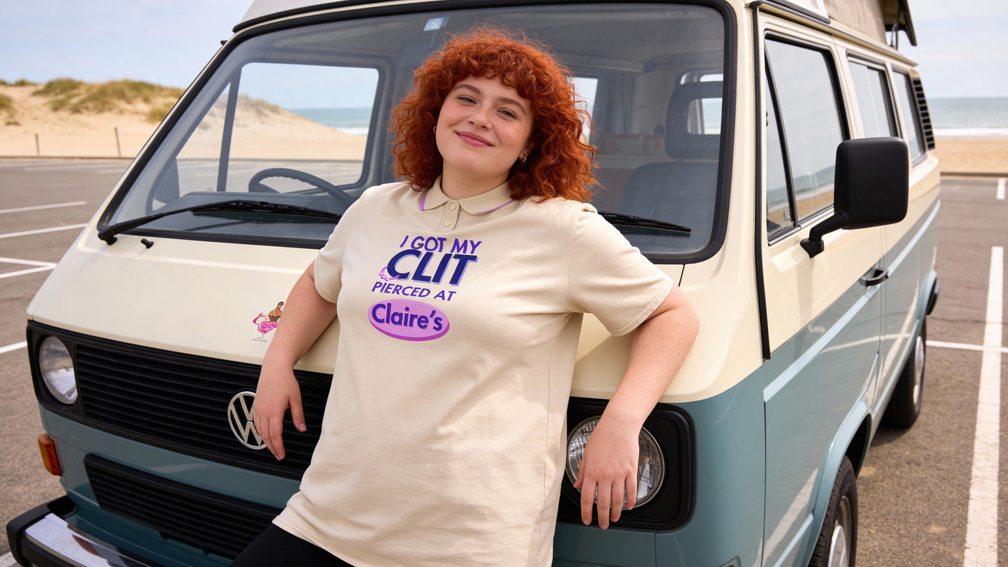 Graphic Tee — "I Got My Clit Pierced at Claire's"