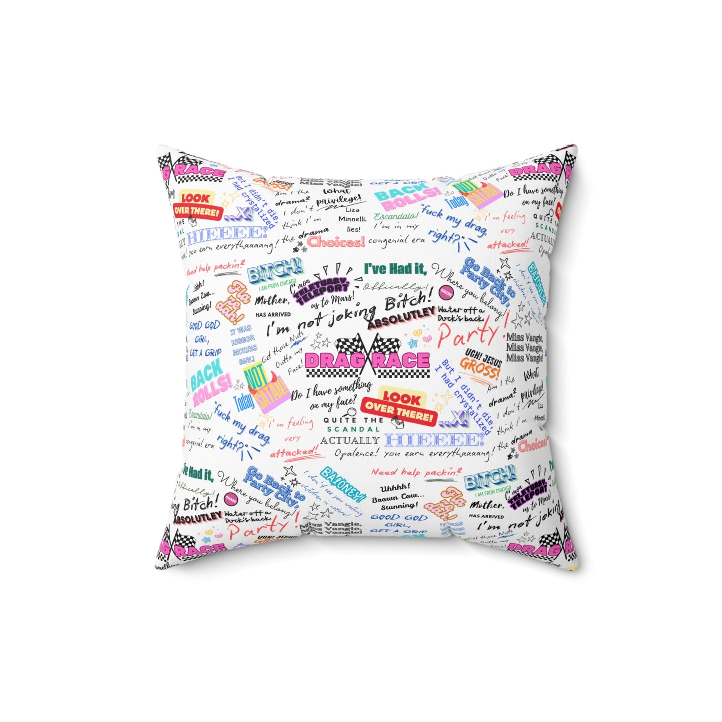 Drag Race US Queens Quotes Pillow for Fun Home Decor, Couch Cushion, Gift for Drag Race Fanatic.
