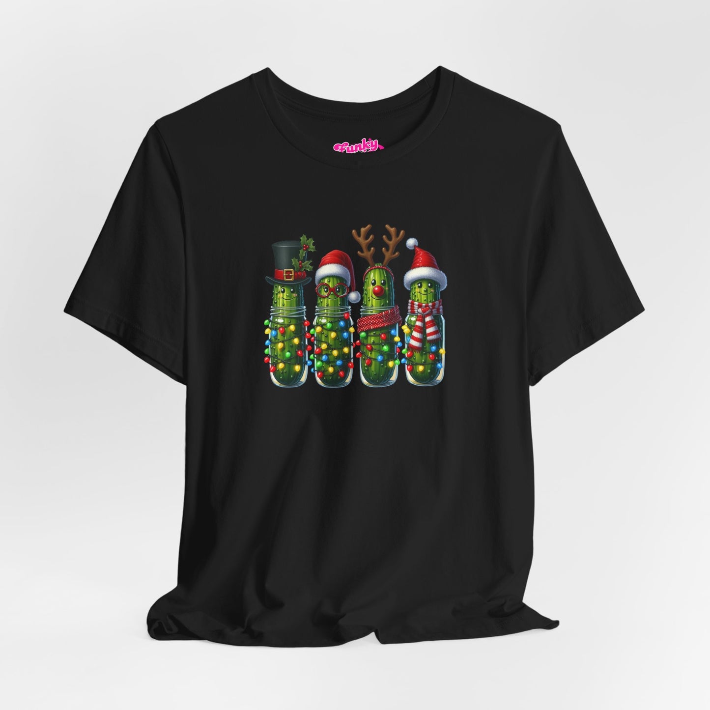 Festive Pickle T-Shirt, Fun Holiday Tee, Great for Christmas Parties, Unique Gift for Food Lovers, Quirky Holiday Apparel