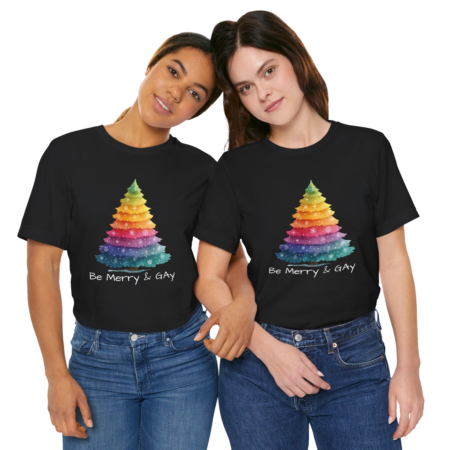 Festive LGBTQ+ Short Sleeve Tee, Be Merry & Gay T-Shirt, Pride Apparel, Christmas Gift, Holiday Top, Unisex Graphic Tee.