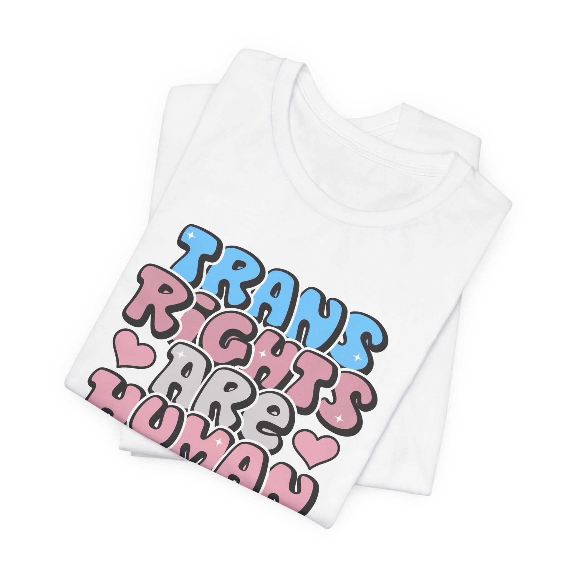 White tank top with 'Trans Rights Are Human' text on a white background LGBTQIA+, Queer, Trans rights
