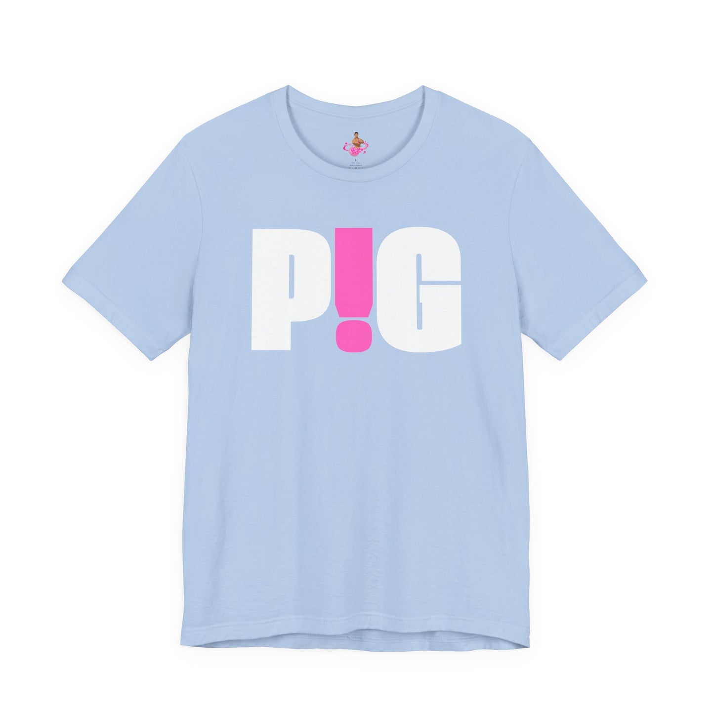 Light blue t-shirt with 'P!G' logo on a white background Kink, LGBTQIA+, Queer Sub Dom Pig, Piggy