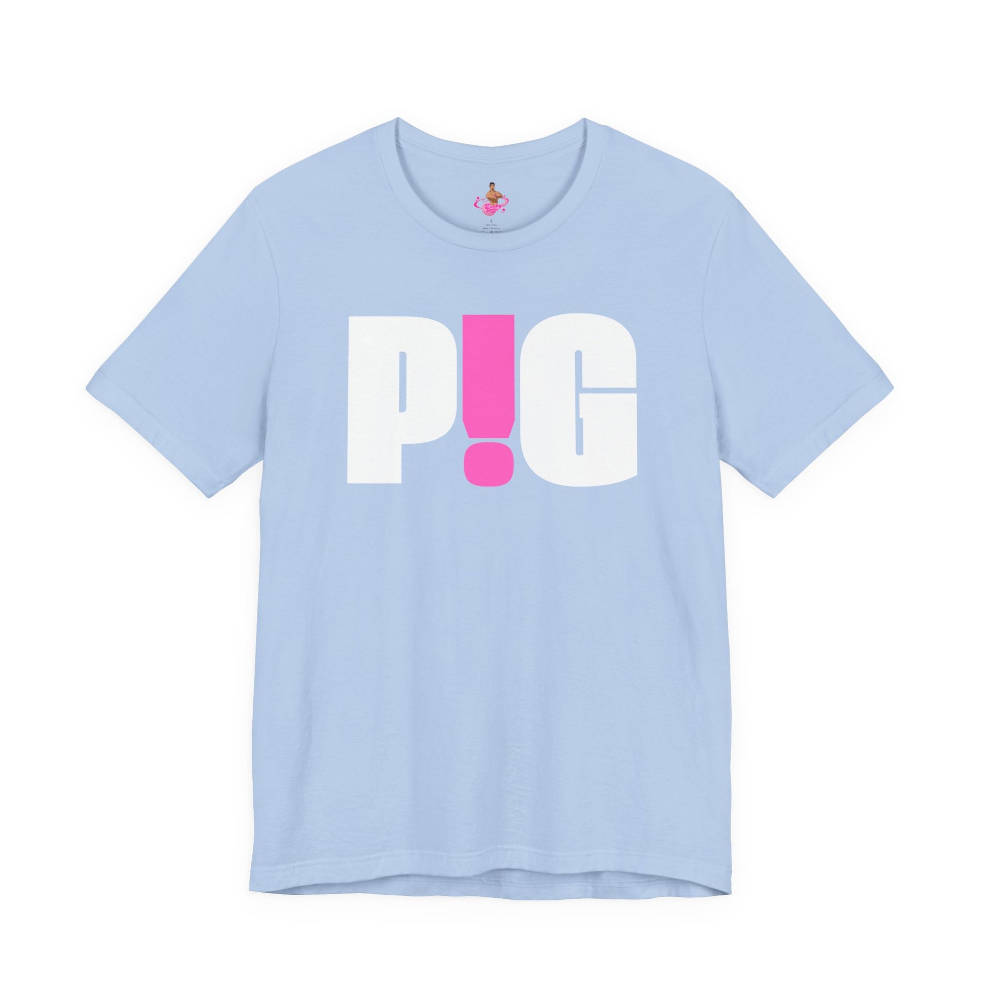 Light blue t-shirt with 'P!G' logo on a white background Kink, LGBTQIA+, Queer Sub Dom Pig, Piggy