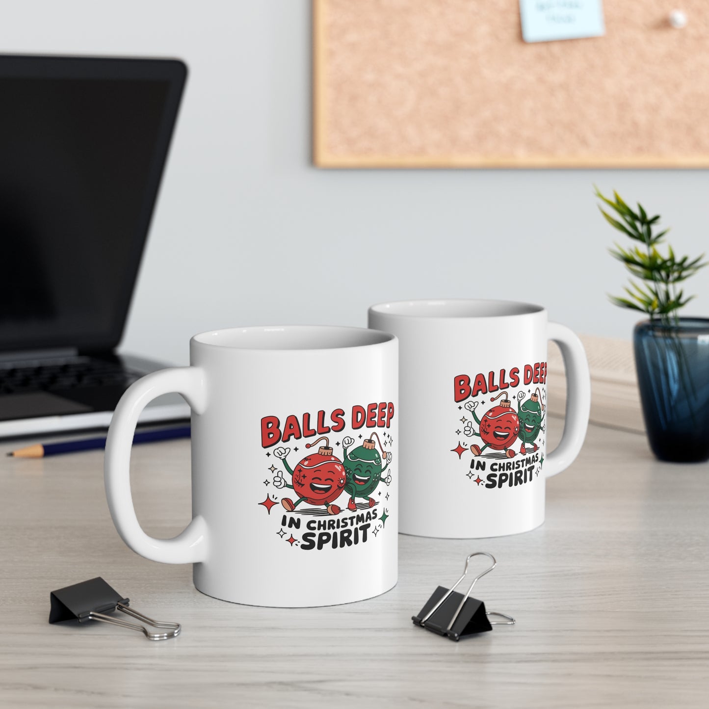 Balls Deep in the Christmas Spirit -Funny Holiday Coffee Mugs, Christmas Gift, Ceramic Cups, Humorous Drinkware, Festive Kitchen Accessories, Unique Gift Idea