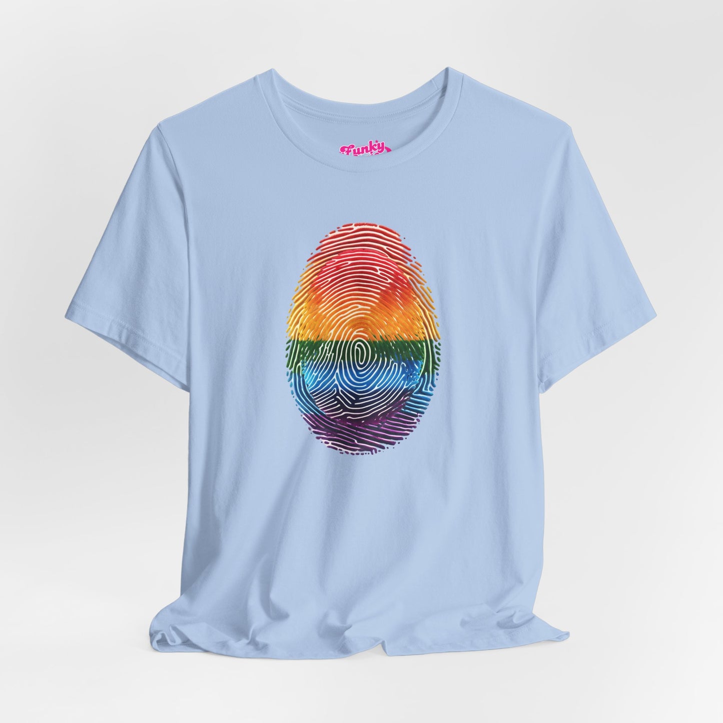 Pride Rainbow Finger Print Tee | Unisex Short Sleeve T-Shirt for LGBTQ+ Celebrations, Summer Vibes, Gift, Casual Wear