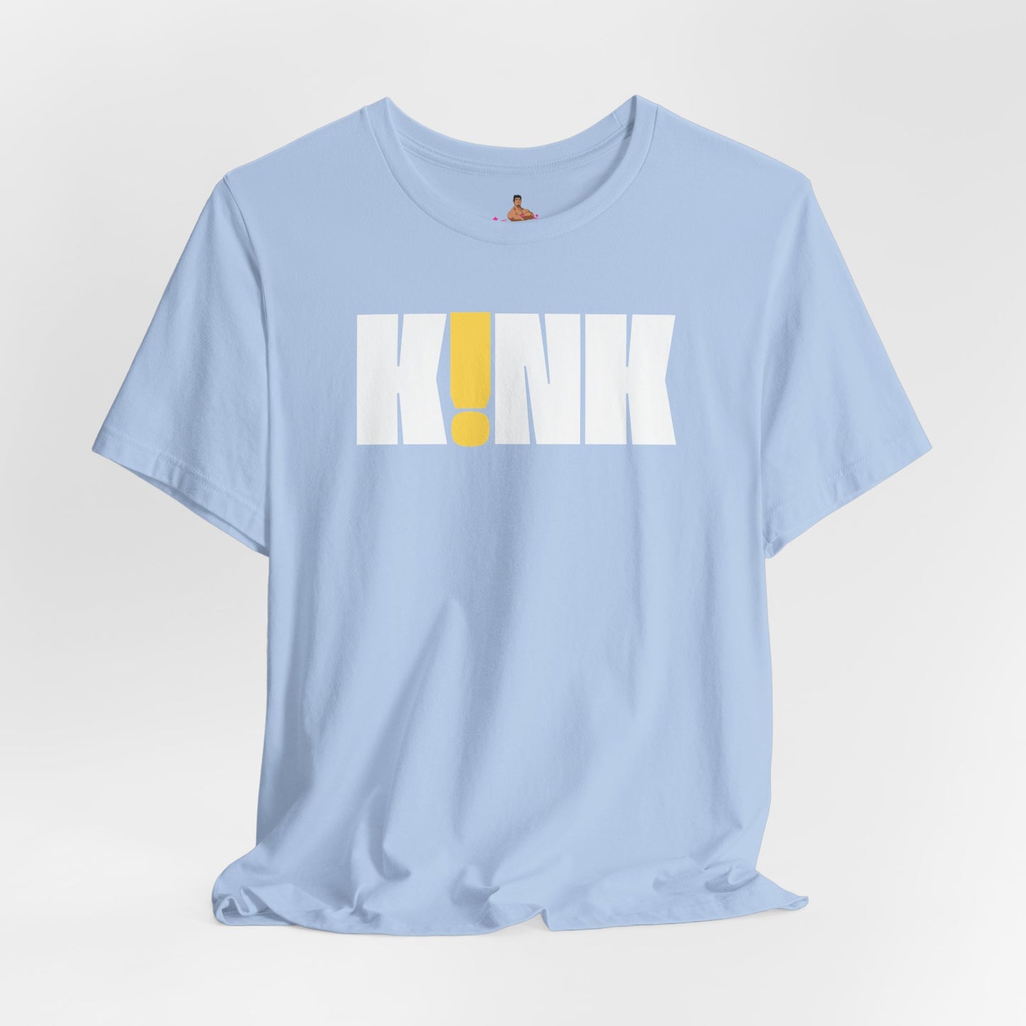 Light blue t-shirt with colorful text design on a light gray background  Kink, LGBTQIA+, Queer