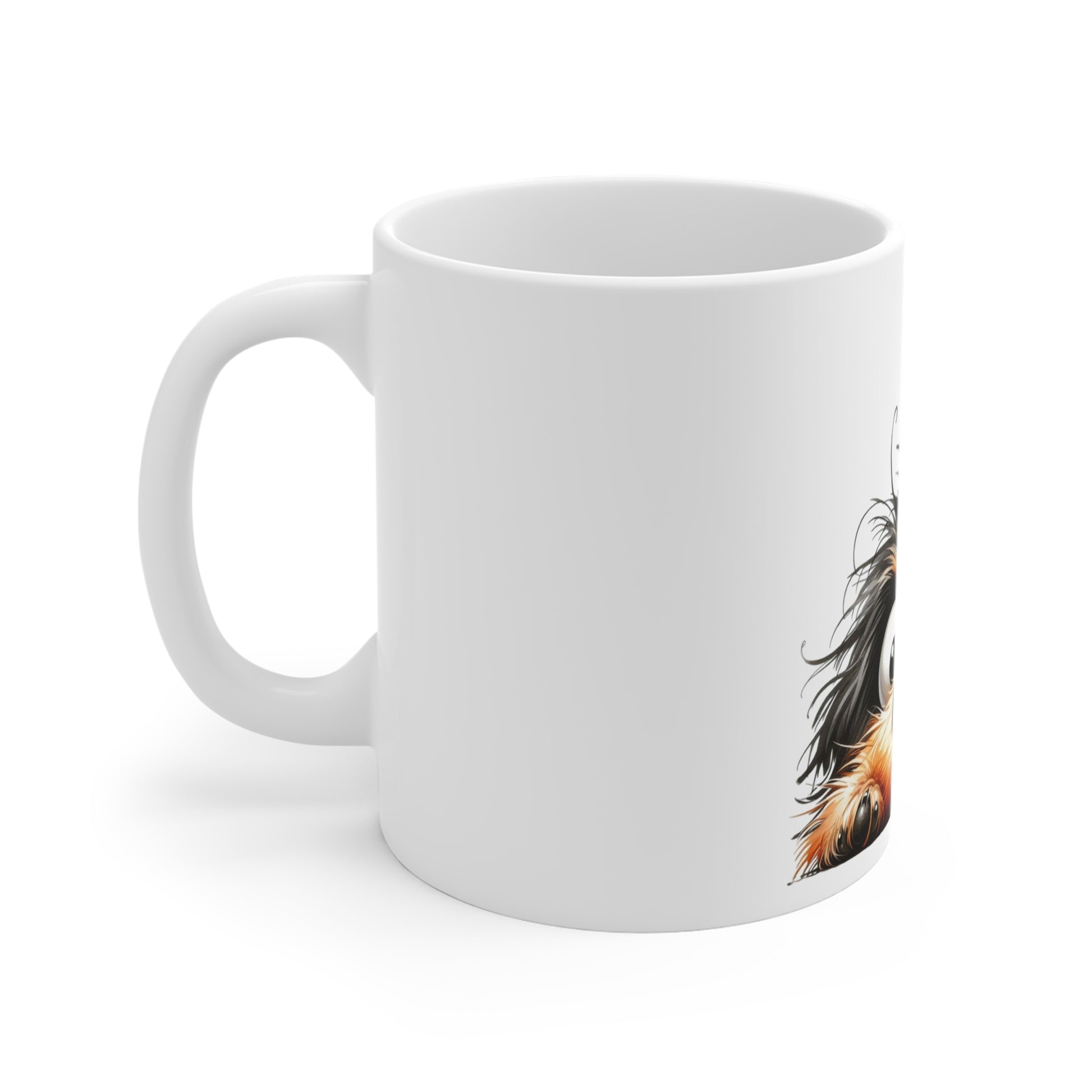 White mug with a horse design on a white background