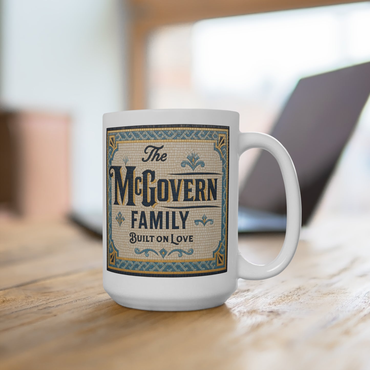 Family Name Ceramic Mug — Personalized "The Surname Family: Built on Love" Vintage Design