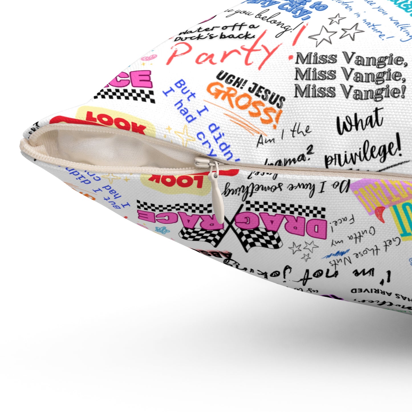 Drag Race US Queens Quotes Pillow for Fun Home Decor, Couch Cushion, Gift for Drag Race Fanatic.