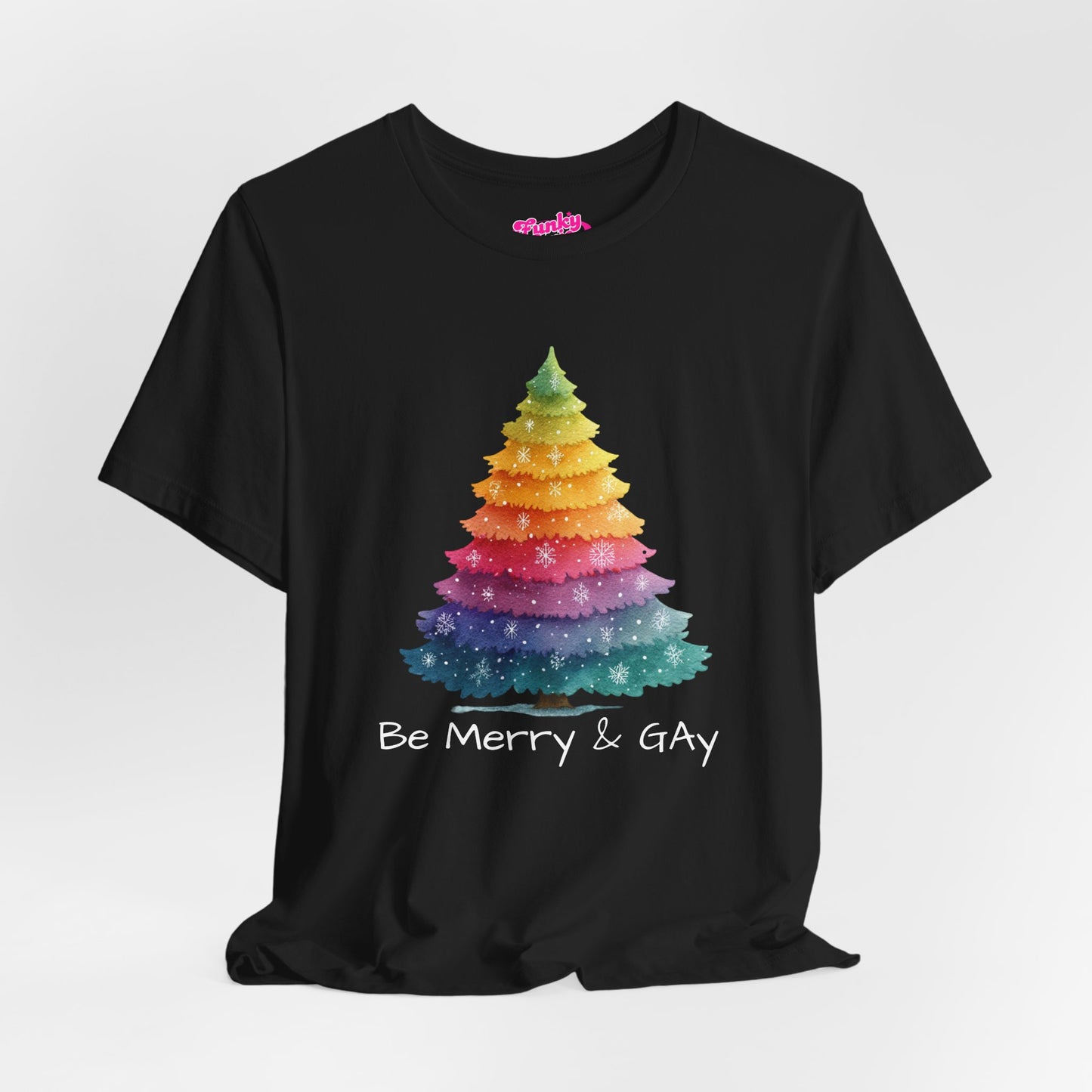 Festive LGBTQ+ Short Sleeve Tee, Be Merry & Gay T-Shirt, Pride Apparel, Christmas Gift, Holiday Top, Unisex Graphic Tee.