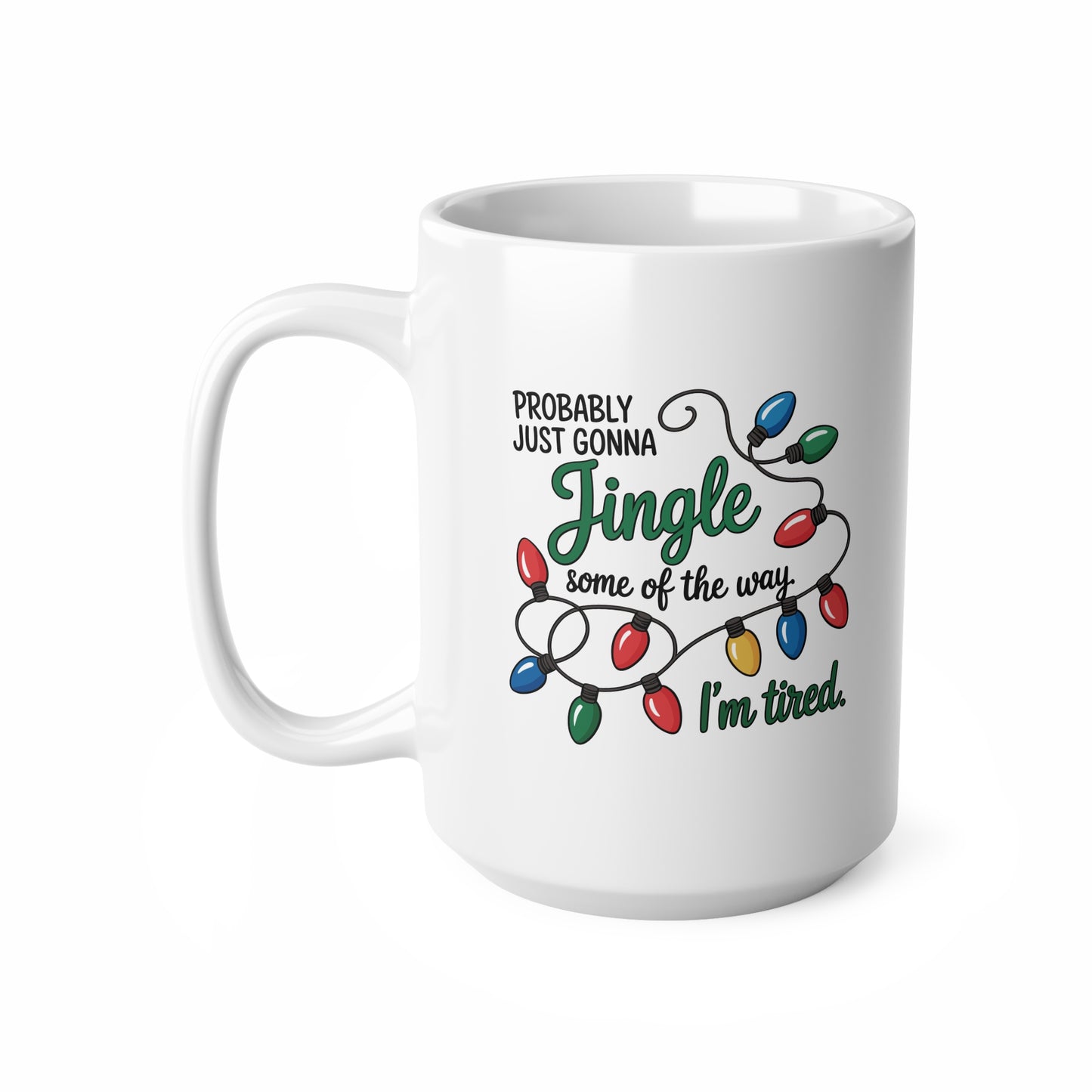 White mug with Christmas lights and text design on a white background Festive Ceramic Coffee Cups for Holiday Moods, Perfect for Christmas, Gift, Decor, Coffee Lovers