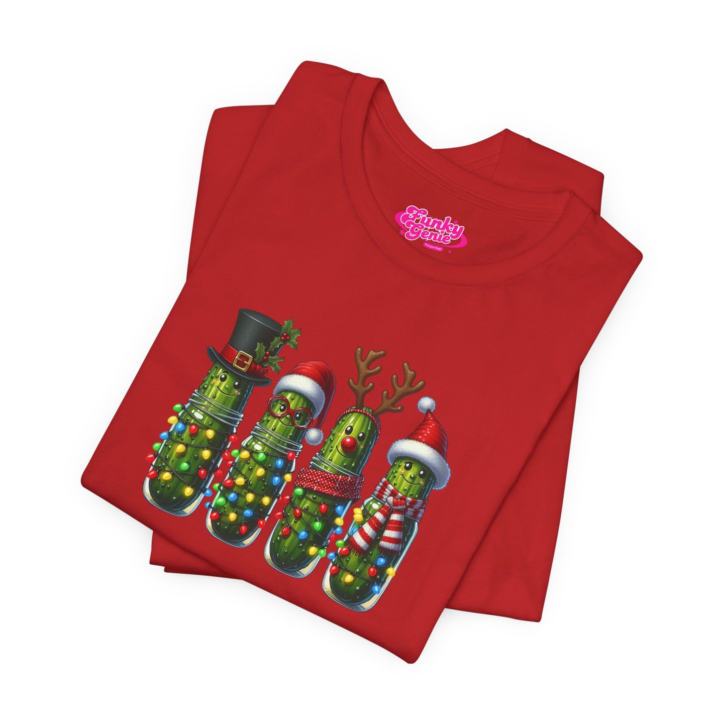 Festive Pickle T-Shirt, Fun Holiday Tee, Great for Christmas Parties, Unique Gift for Food Lovers, Quirky Holiday Apparel