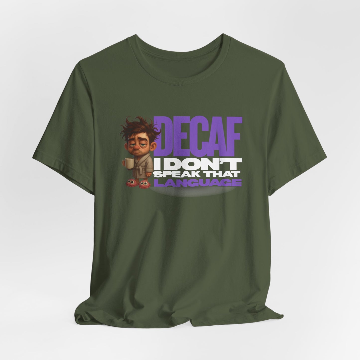 Green t-shirt with a graphic and text on a white background