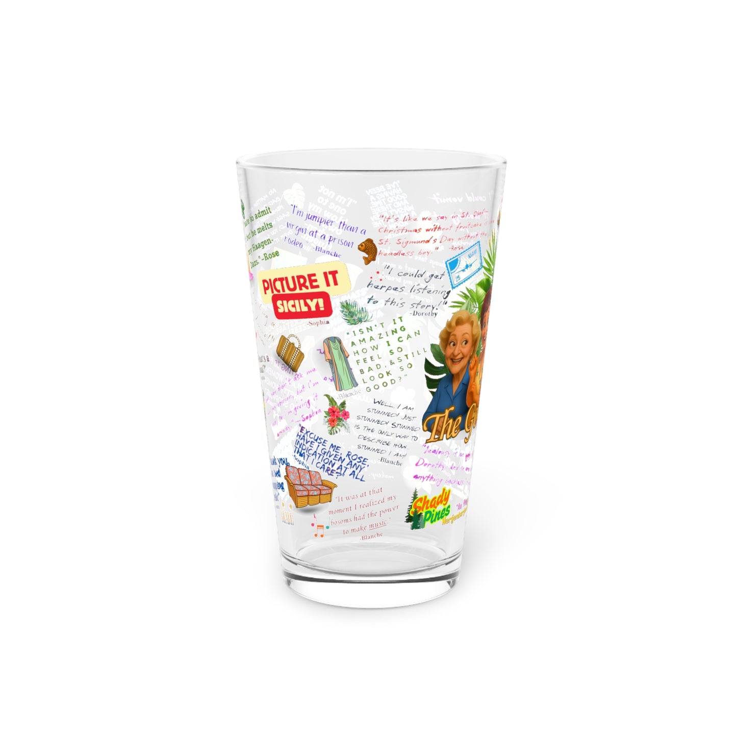 Glass Tumbler with 'The Golden Girls' design Featuring Iconic One Lines from your favorite Golden Girls