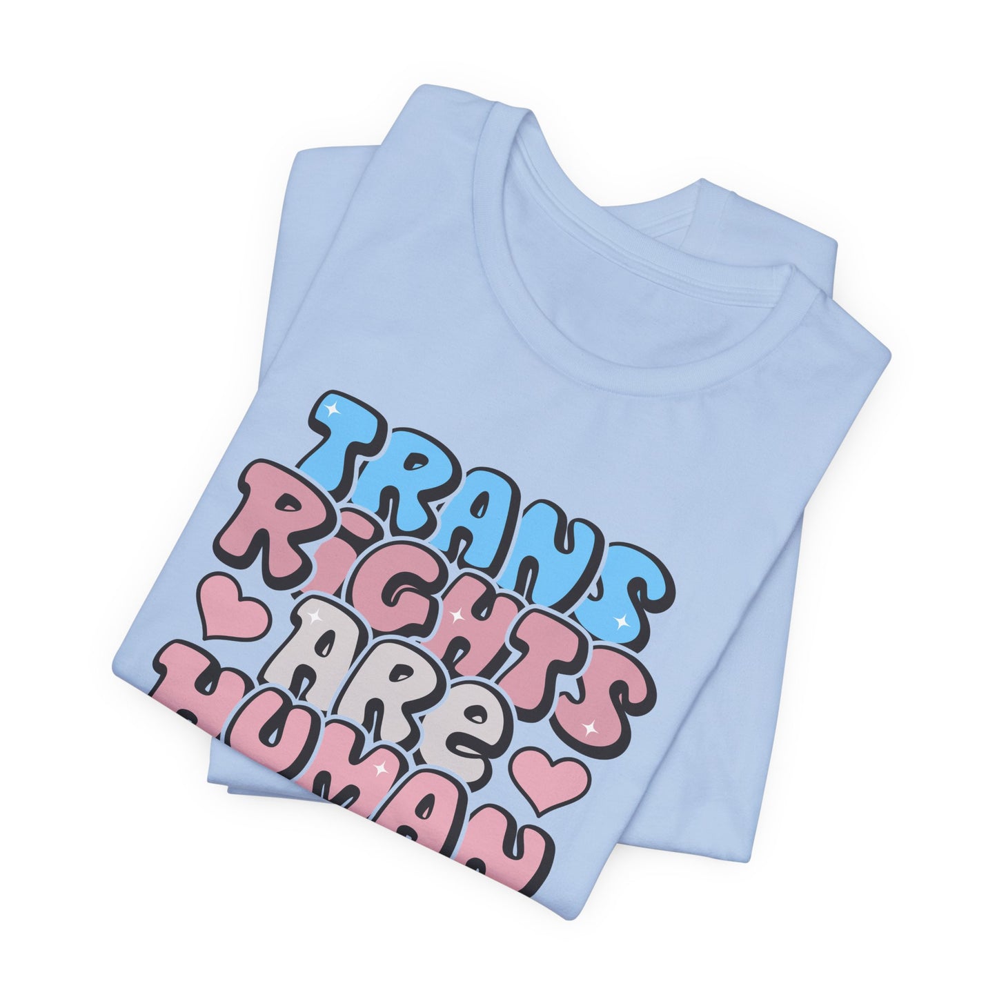 Light blue tank top with 'Trans Rights Are Human' text on a white background LGBTQIA+, Queer, Trans rights