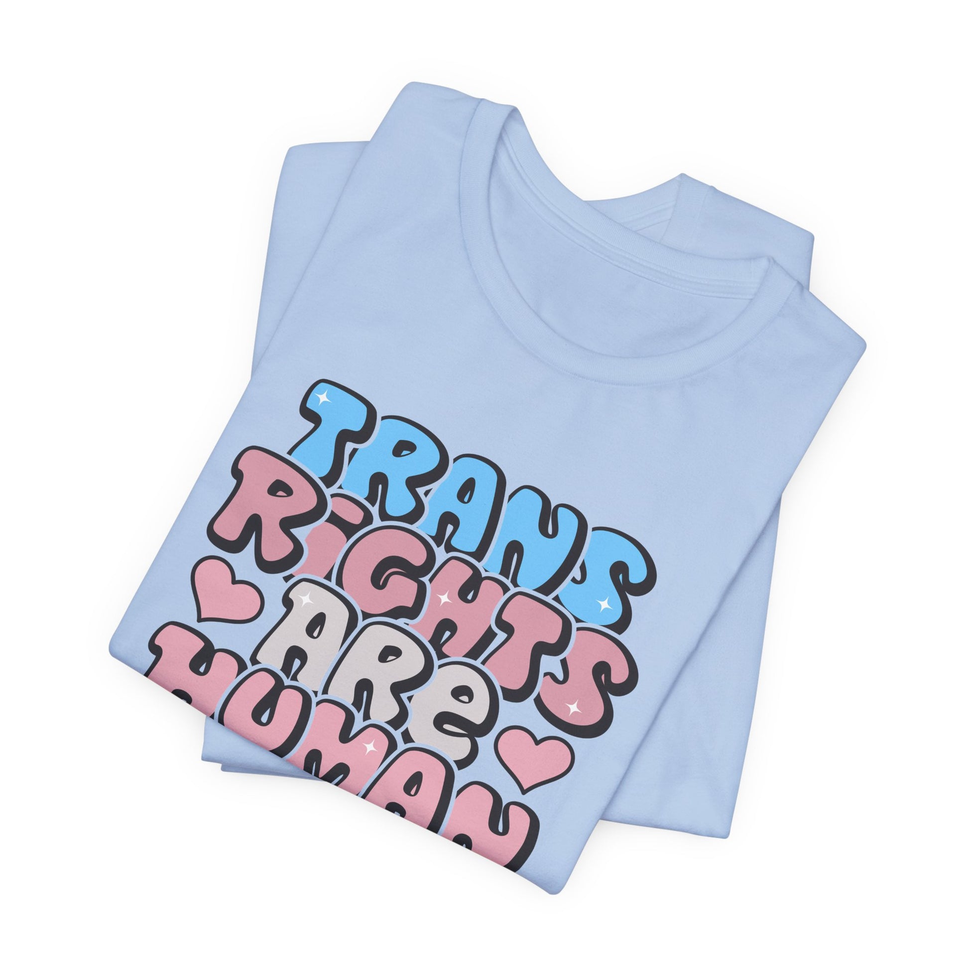 Light blue tank top with 'Trans Rights Are Human' text on a white background LGBTQIA+, Queer, Trans rights