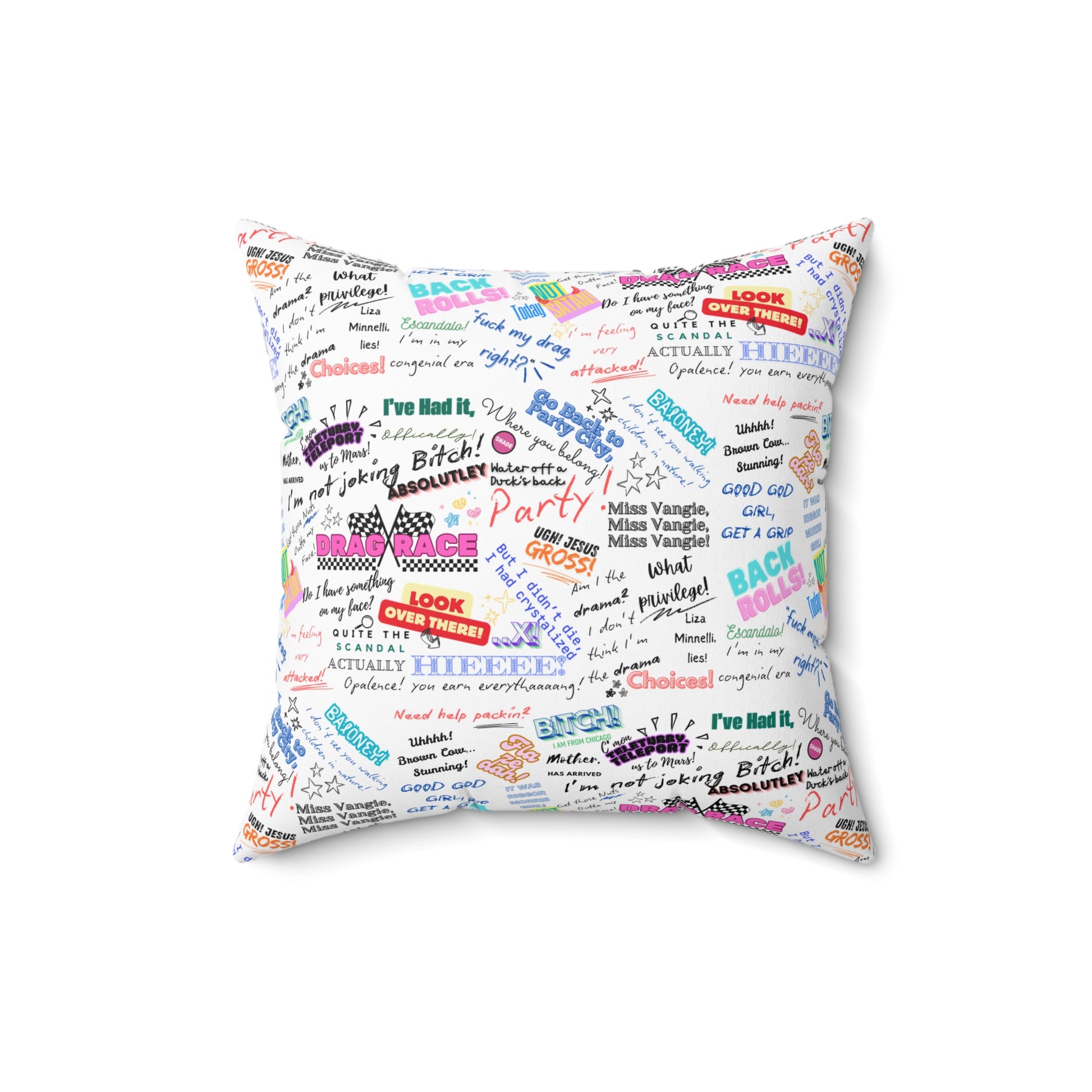 Drag Race US Queens Quotes Pillow for Fun Home Decor, Couch Cushion, Gift for Drag Race Fanatic.