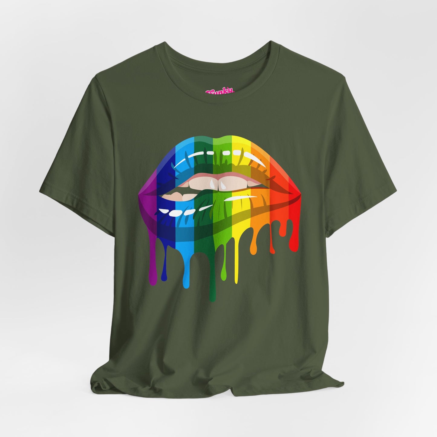 Rainbow Drip Kiss Tee, Pride Shirt, LGBTQ+ Apparel, Unisex Graphic Tee, Casual Wear