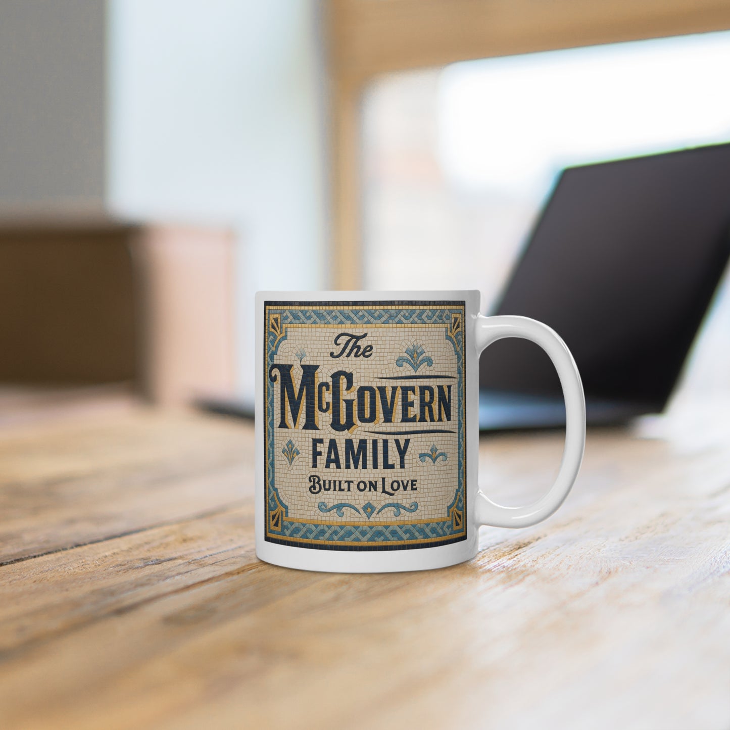 Family Name Ceramic Mug — Personalized "The Surname Family: Built on Love" Vintage Design