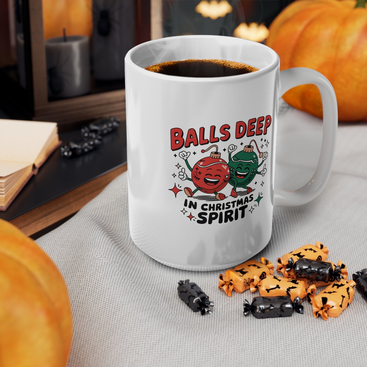 Balls Deep in the Christmas Spirit -Funny Holiday Coffee Mugs, Christmas Gift, Ceramic Cups, Humorous Drinkware, Festive Kitchen Accessories, Unique Gift Idea