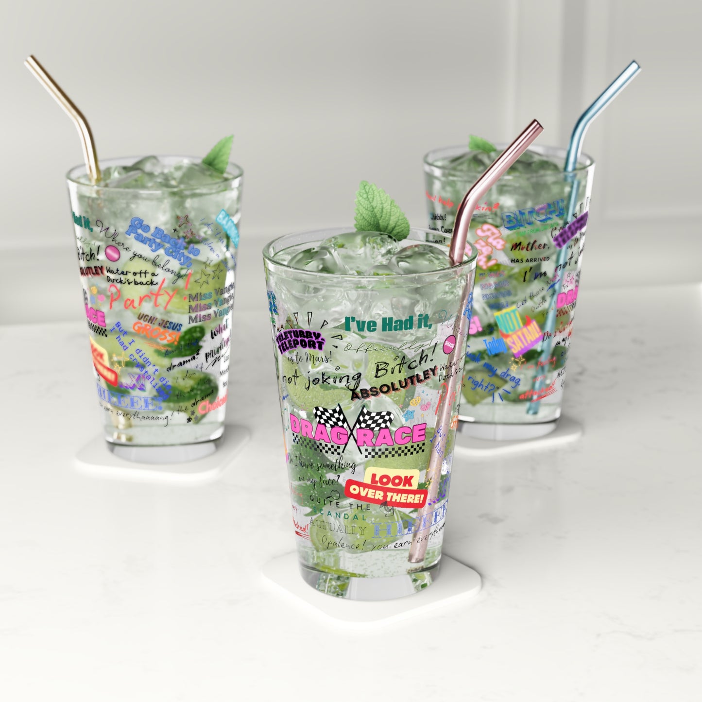 Drag Race US Colorful Quote Pint Glass, 16oz.