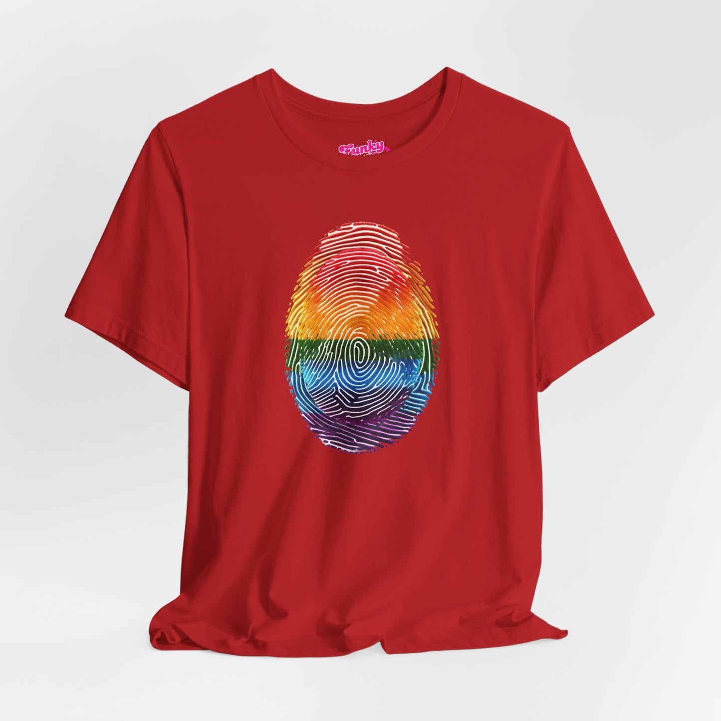 Pride Rainbow Finger Print Tee | Unisex Short Sleeve T-Shirt for LGBTQ+ Celebrations, Summer Vibes, Gift, Casual Wear