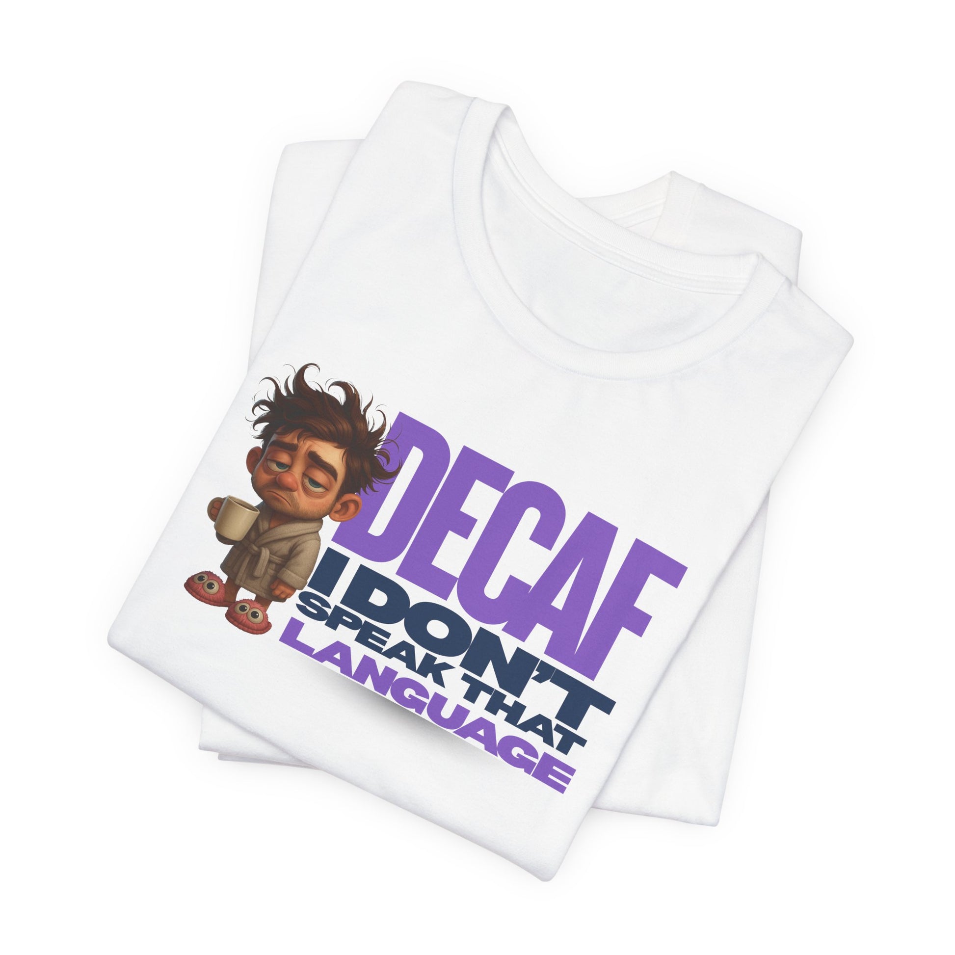 White tank top with cartoon character and text on a white background