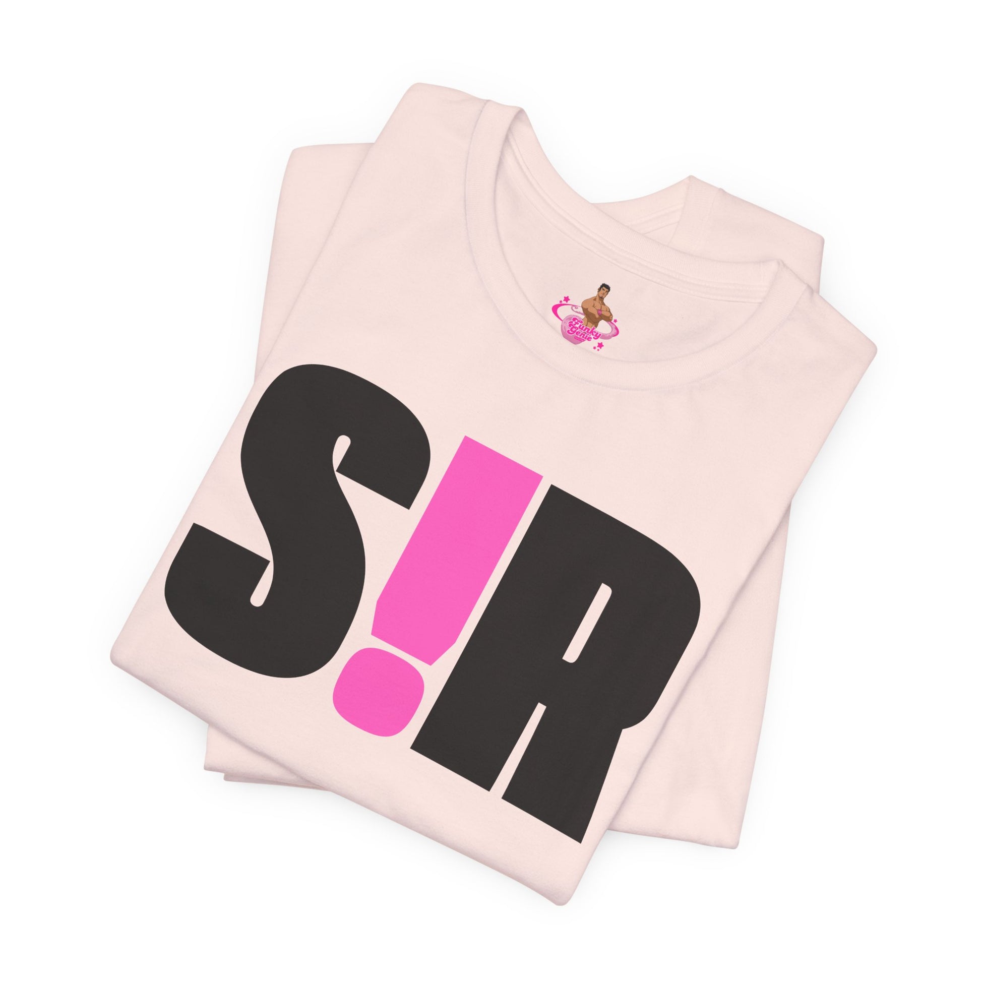 Folded pink tank top with 'SIR' design on a white background Kink, LGBTQIA+, Queer Sub Dom