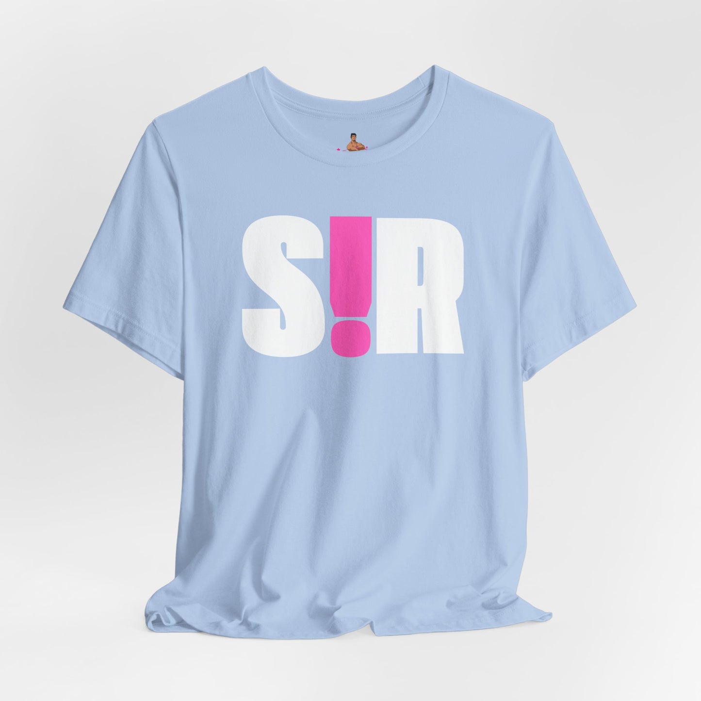Light blue t-shirt with 'S!' design on a light gray background Kink, LGBTQIA+, Queer Sub Dom