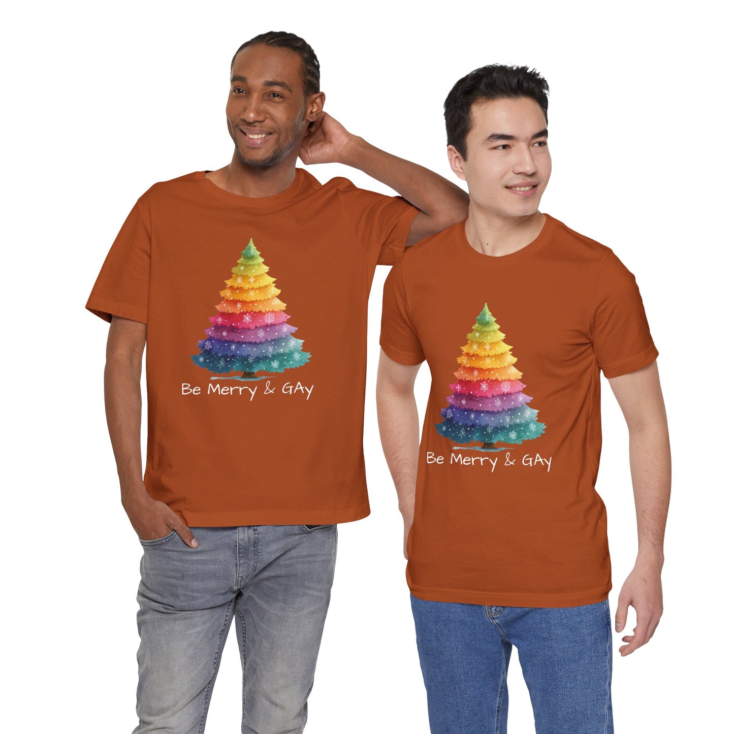 Festive LGBTQ+ Short Sleeve Tee, Be Merry & Gay T-Shirt, Pride Apparel, Christmas Gift, Holiday Top, Unisex Graphic Tee.