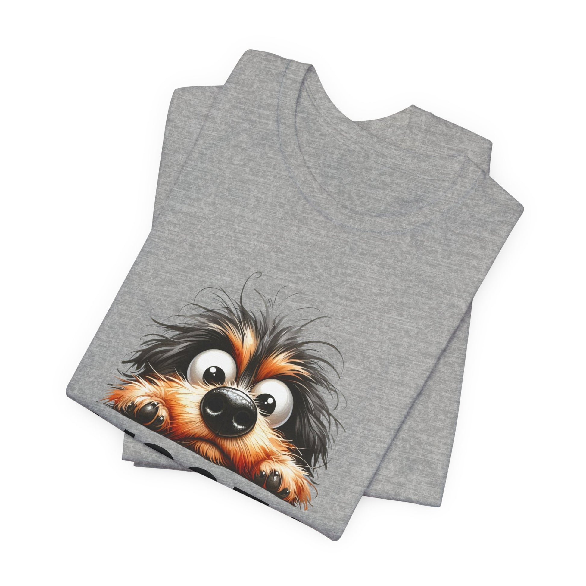 Gray tank top with a cartoon dog face design on a white background