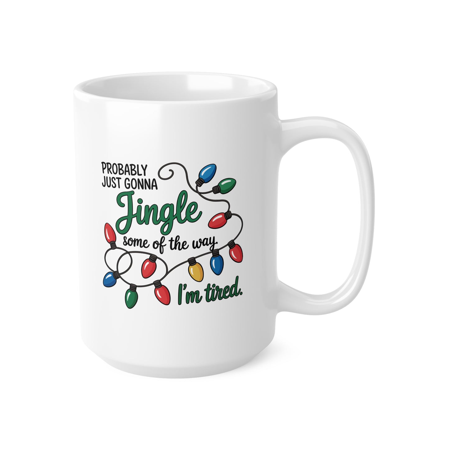 White mug with Christmas lights and text design on a white background Festive Ceramic Coffee Cups for Holiday Moods, Perfect for Christmas, Gift, Decor, Coffee Lovers