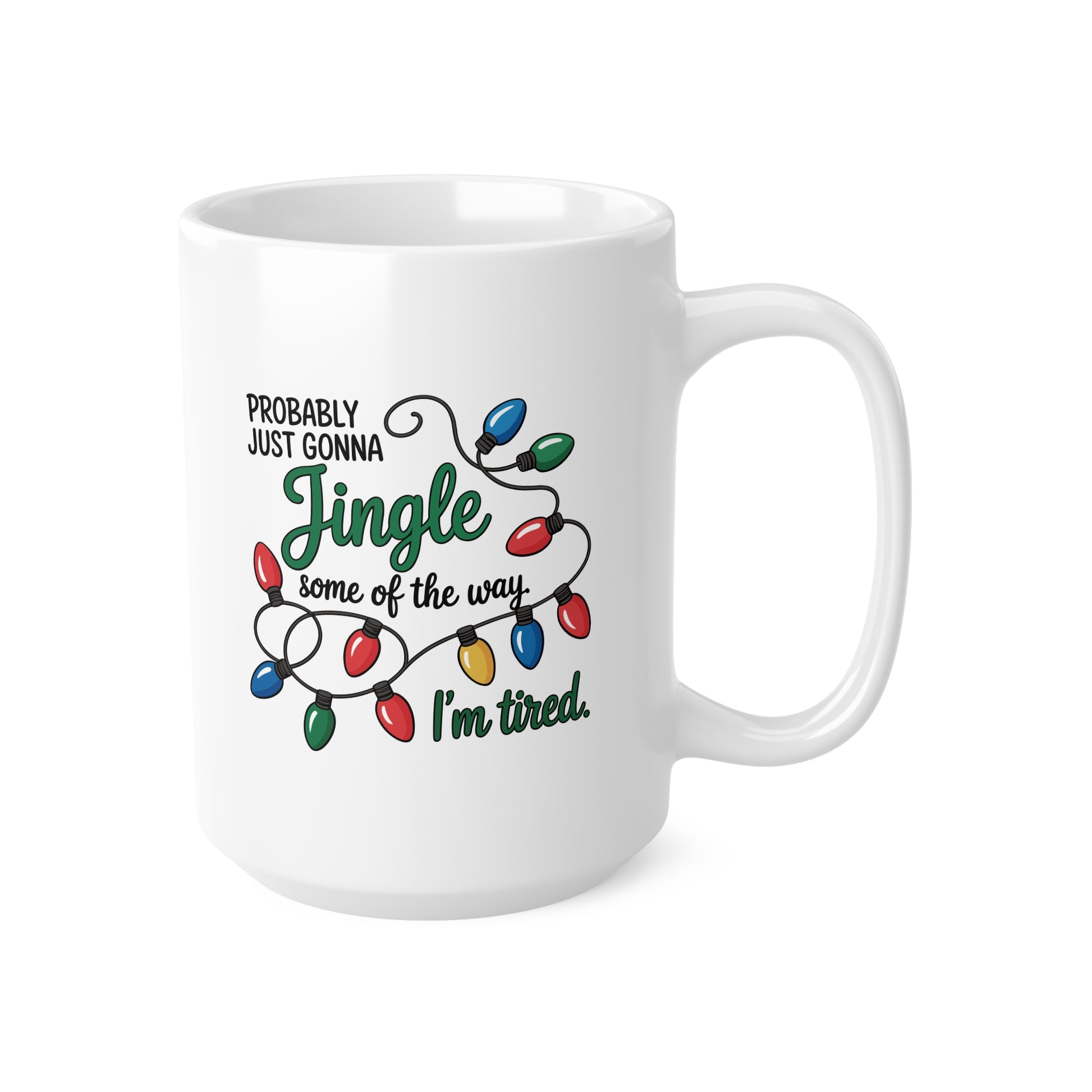 White mug with Christmas lights and text design on a white background Festive Ceramic Coffee Cups for Holiday Moods, Perfect for Christmas, Gift, Decor, Coffee Lovers