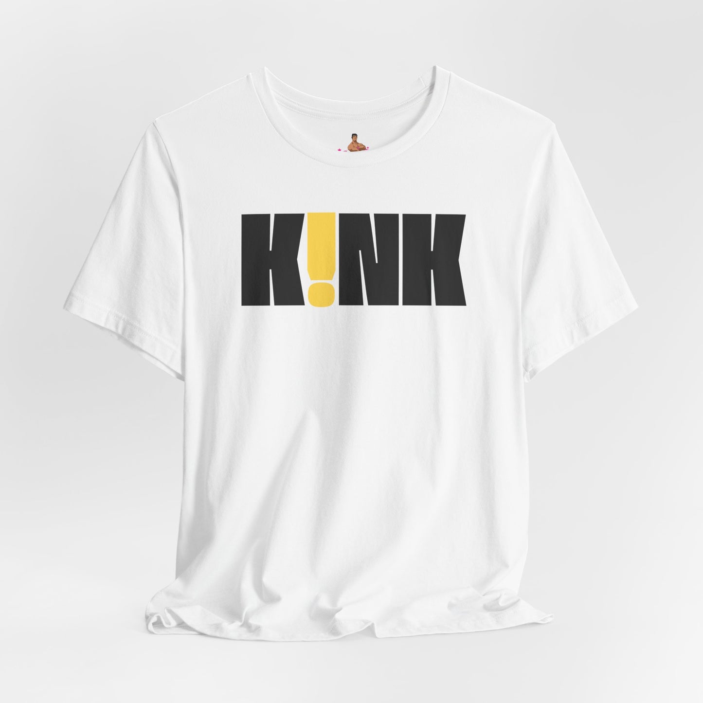 White t-shirt with 'KINK' graphic design on a light gray background  Kink, LGBTQIA+, Queer