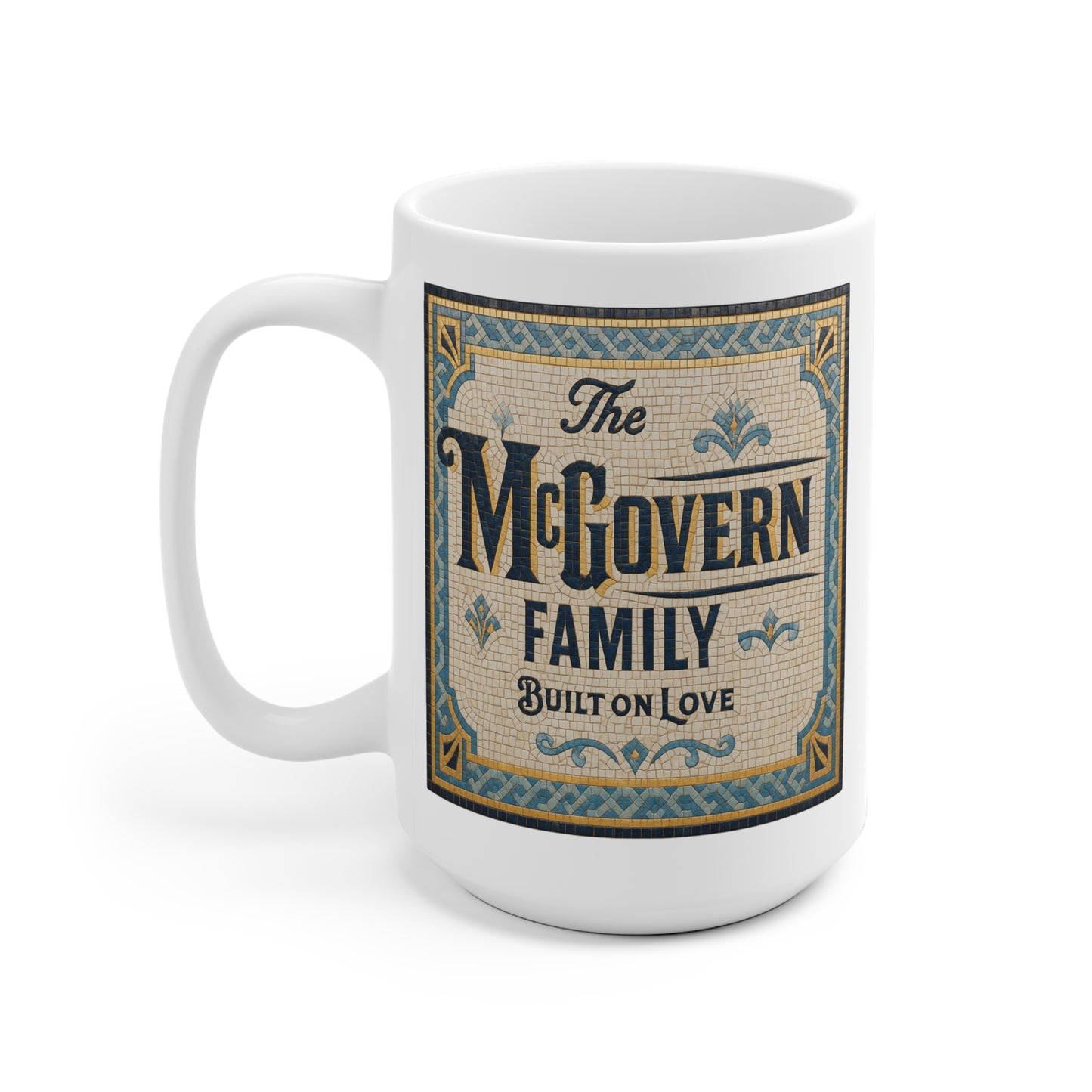 Family Name Ceramic Mug — Personalized "The Surname Family: Built on Love" Vintage Design
