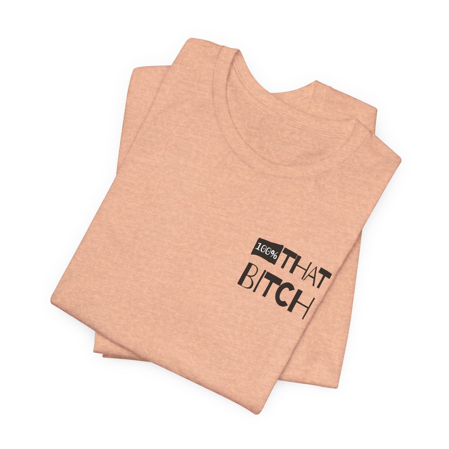 Beige tank top with text on a white background  100% that Bitch
