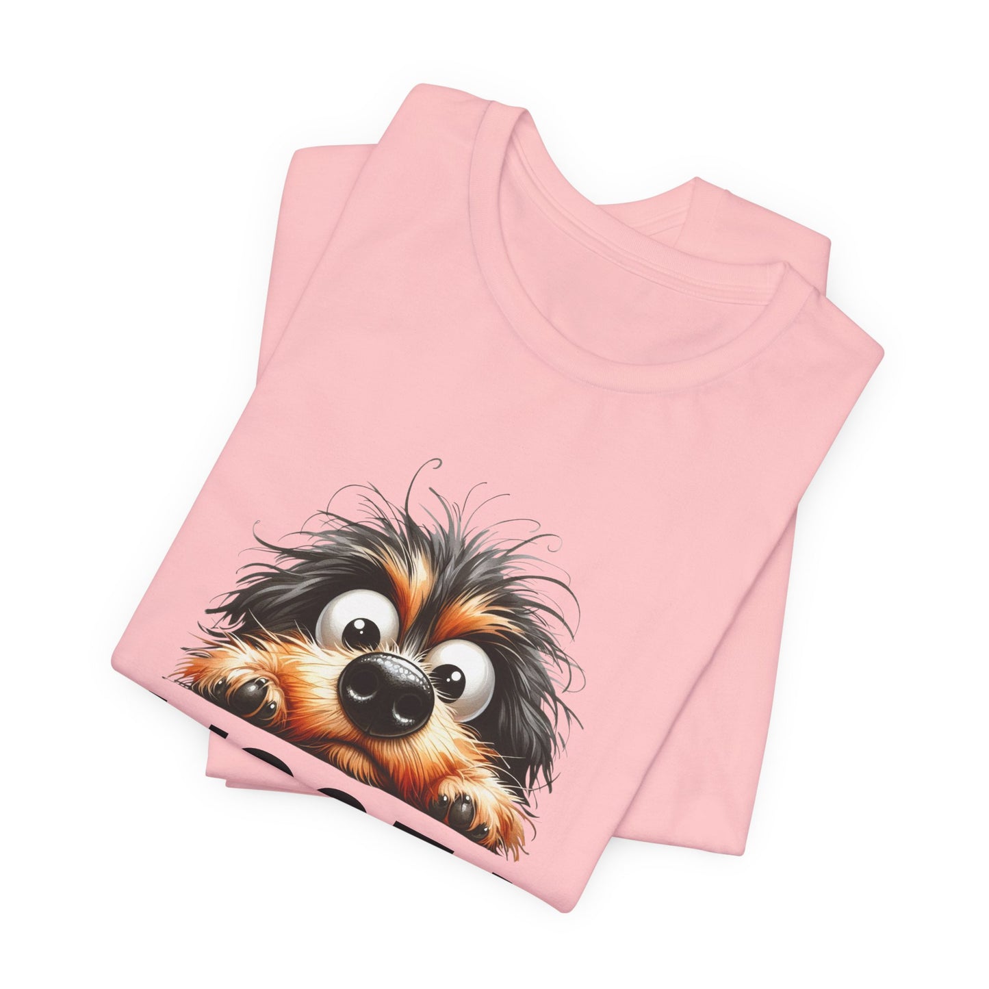 Pink tank top with a dog graphic on a white background