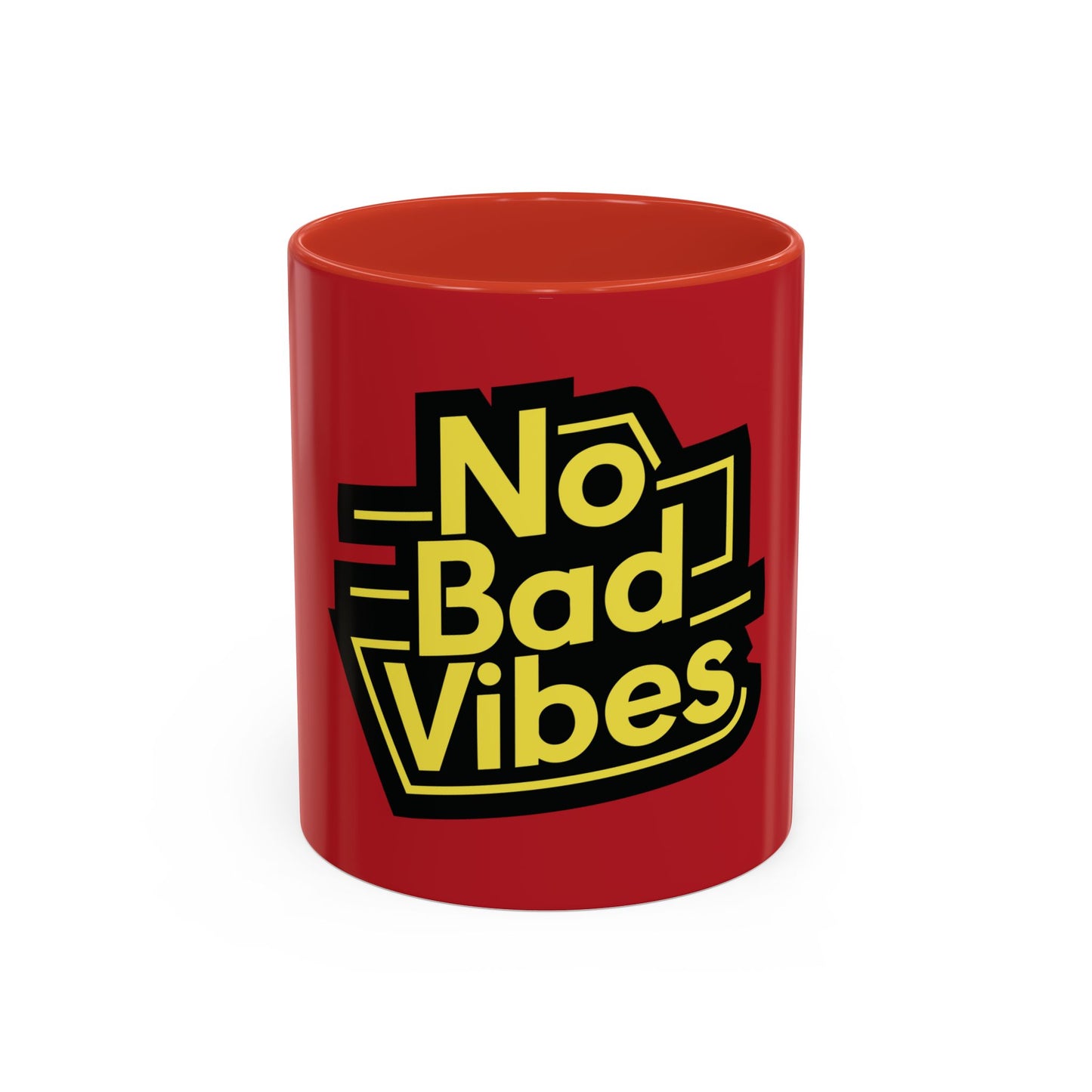 No Bad Vibes Accent Coffee Mug — Red 11oz Positive Message
